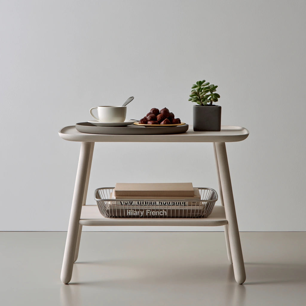 Salontafel van hout, met twee niveaus, kleur wit