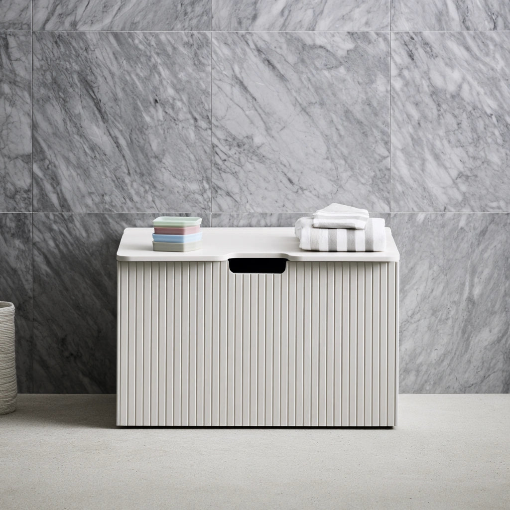 Wasmand met twee vakken van hout, kleur wit