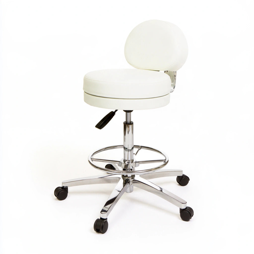 Fordandfir adjustable white vinyl work stool with low back, suitable for home, office, or salon seating.