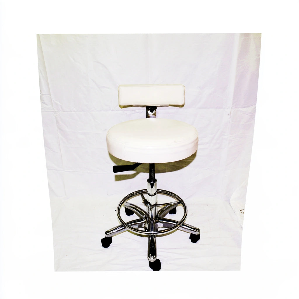 Fordandfir adjustable white vinyl work stool with low back, ideal for home or salon seating in living and garden spaces.
