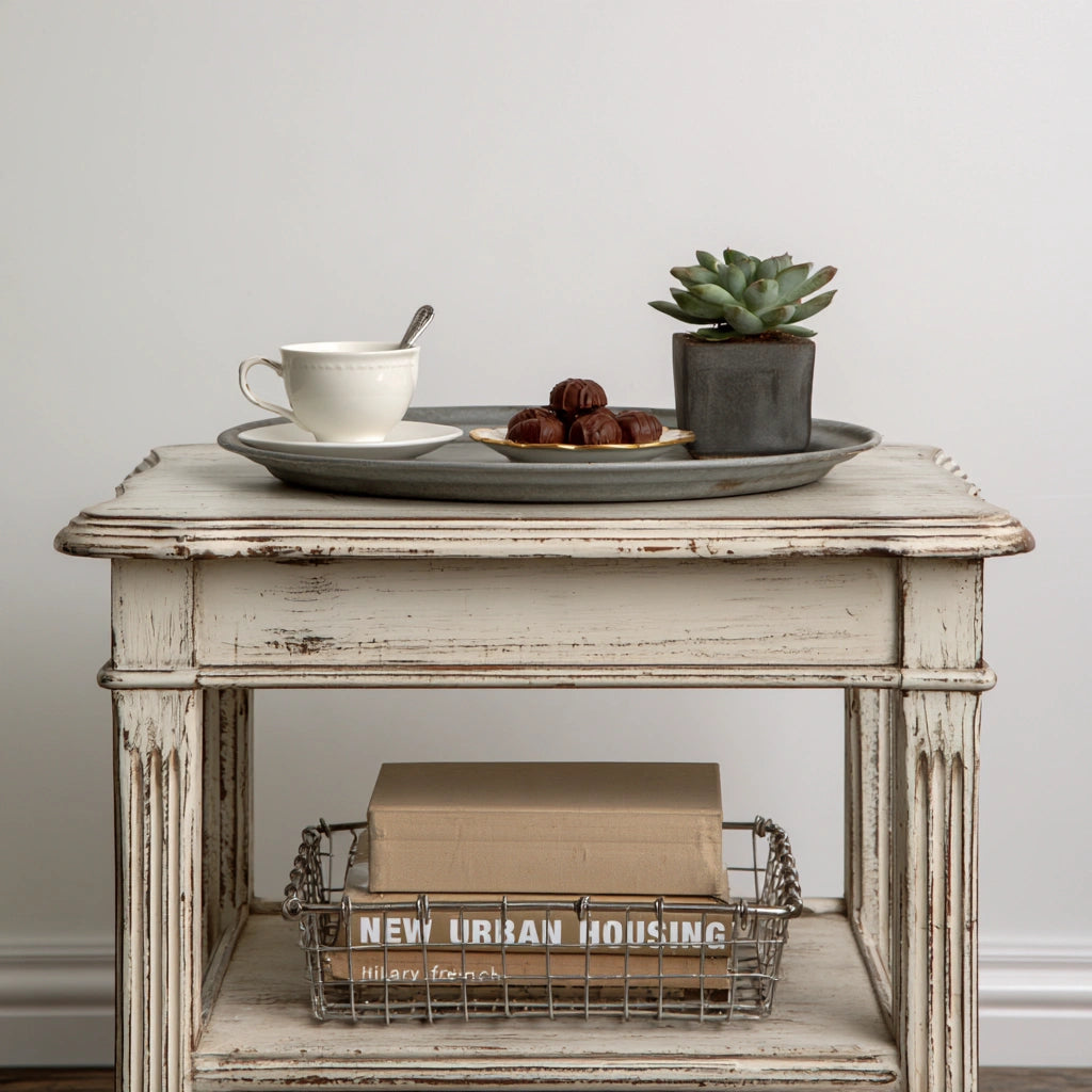 Salontafel van hout, met twee niveaus, kleur wit