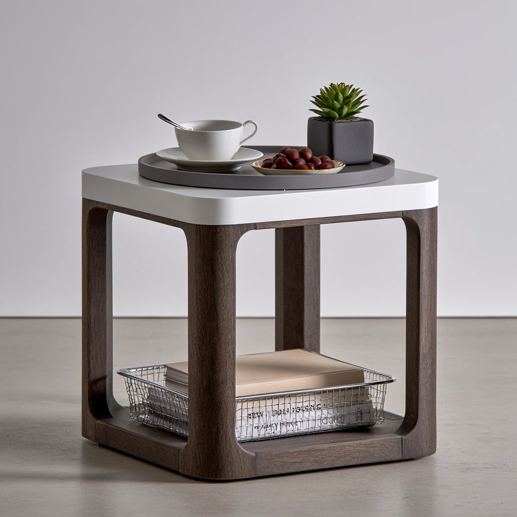 Salontafel van hout, met twee niveaus, kleur wit