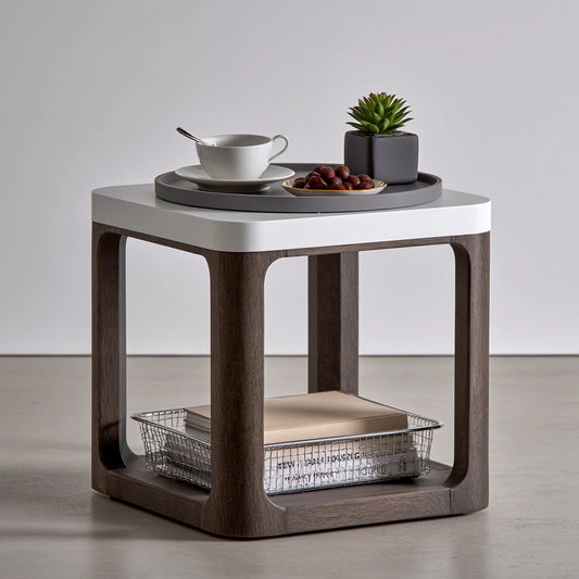 Salontafel van hout, met twee niveaus, kleur wit