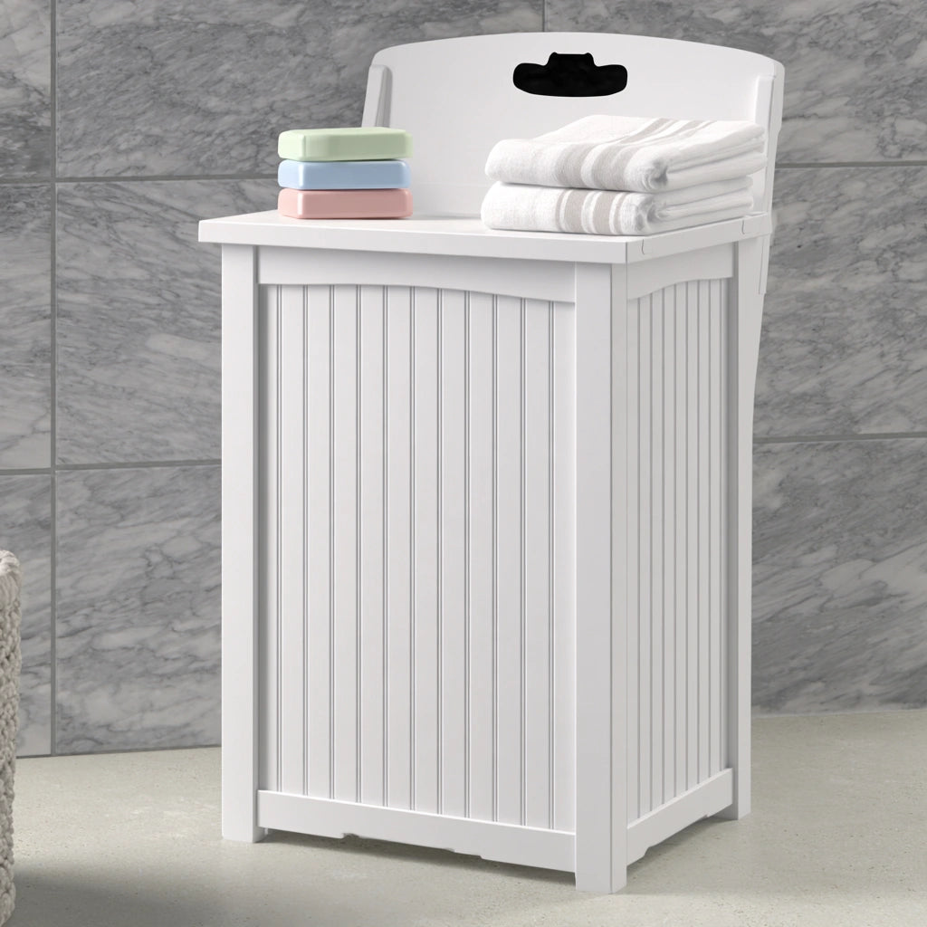 Wasmand met twee vakken van hout, kleur wit