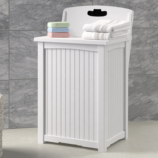 Wasmand met twee vakken van hout, kleur wit