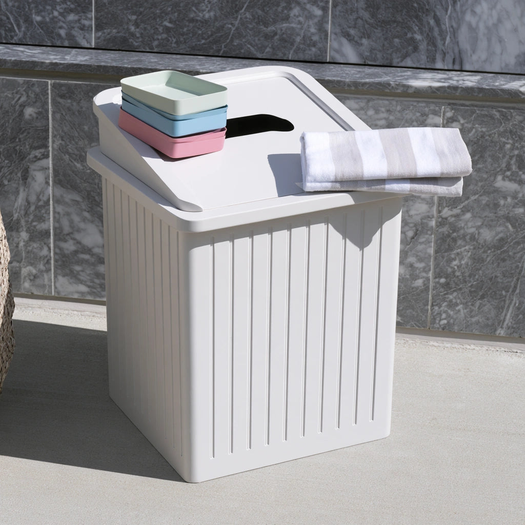Wasmand met twee vakken van hout, kleur wit