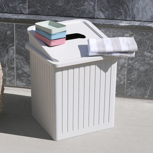 Wasmand met twee vakken van hout, kleur wit