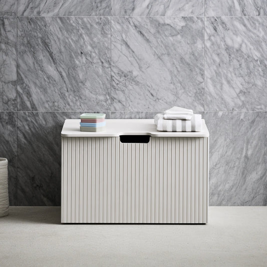 Wasmand met twee vakken van hout, kleur wit