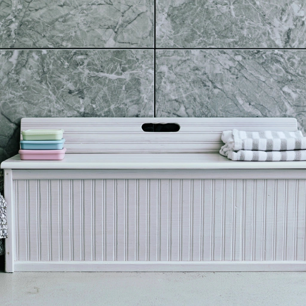Wasmand met twee vakken van hout, kleur wit